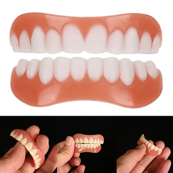 1 PC Üst Veya Alt Yanlış Diş Mükemmel Gülmek Kaplamalar Protez Macun Ağız Hijyeni Araçları Sahte Diş Anında Gülümseme Silikon Diş