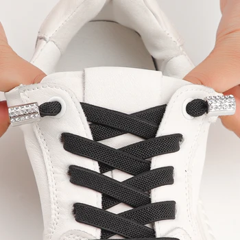 1 Çift Moda Elmas Kilit Ayakkabı bağcıkları bağları olmadan Elastik Danteller Sneakers 8mm Düz Hiçbir Kravat Ayakabı Çocuklar Yetişkin Spor Ayakkabı Bağı