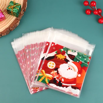 100 Adet noel hediyesi Çanta Kendinden Yapışkanlı Kurabiye Şeker Ambalaj Çanta Yeni Yıl Partisi Hediye Aperatif Pişirme plastik torba