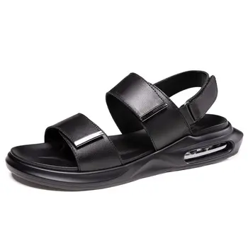 100 % Hakiki deri ayakkabı erkek terlikleri Düz Erkek plaj ayakkabısı Moda Marka Erkek Yaz Tatil Ayakkabı Siyah Kahverengi KA3750