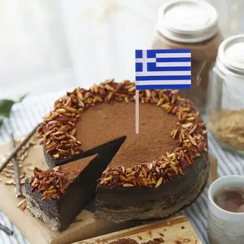 100 adet Yunanistan Bayrağı Ahşap Bayrak Kürdan Tasarım Kek Toppers Sup Meyve Kek Kürdan Ekle Seçtikleri Parti Dekor Cu X3g1