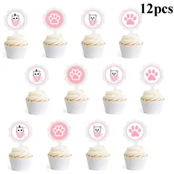 12 adet Cupcake Topper Yaratıcı Köpek Kedi Serisi Cupcake Pick Doğum Günü Pastası Toppers Parti Kek Dekorasyon Malzemeleri