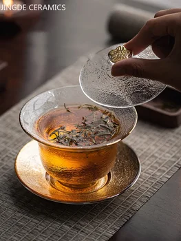 180ml Kalınlaşmış Cam Sancai Gaiwan Çay Kase Özelleştirilmiş Ev Çay Fincanı Çin çay seti Aksesuarları El Yapımı Taşınabilir Çay Demlik