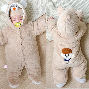 2020 Yenidoğan Bebek kışlık kapşonlu Giysileri Bebek Bebek Kız Yürümeye Başlayan Çocuk kalınlaşmış karikatür Dış Giyim Tulum 0-18M Erkek Tulum