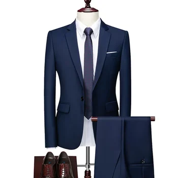 2023 İlkbahar Sonbahar Moda Yeni erkek İş Rahat Düz Renk Takım Elbise / Erkek Bir Düğme Blazers Jacker Ceket Pantolon Pantolon