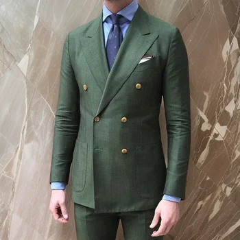 2024 Kruvaze Takım Elbise Erkekler İçin Slim Fit Düğün Damat Smokin Koyu Yeşil Balo takım elbise Seti 2 Adet Ceket pantolon