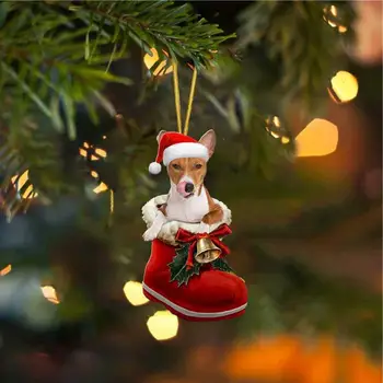 2D Düz Akrilik Noel Ağacı Santa Köpekler 6 Adet Noel Ağacı Kolye Köpek Görüntü Noel Süslemeleri Sırt Çantaları için Araba Aynaları