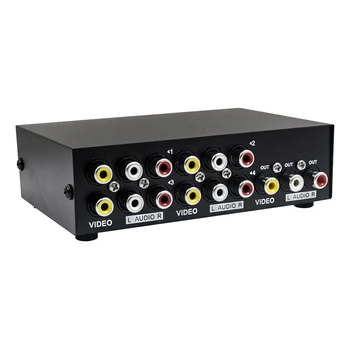 2X4 Port AV Anahtarı RCA Switcher 4 In 1 Out Kompozit Video L/R Ses Seçici Kutusu DVD STB Oyun Konsolları
