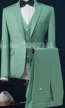 3 Parça Son Pantolon Ceket Tasarımları Nane Yeşil Erkek Takım Elbise Slim Fit Şık Smokin Özel Damat Takım Elbise Balo Blazer Terno Masculino