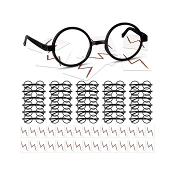 30 Adet Sihirbazı Yuvarlak Gözlük Çerçeve Yok Lensler Gözlük 30 Adet Cıvata Dövmeler Çocuklar Cadılar Bayramı Partisi için