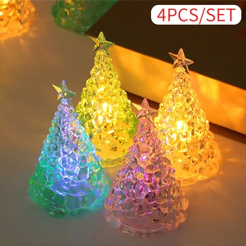 4 ADET Gece Lambası Kristal Mini Yılbaşı Ağacı ışığı, LED Dekoratif ışıklar, kapalı LED Lamba Noel Partisi İçin Ev masa süsü
