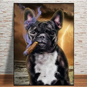 5D Dıy Elmas Boyama Hayvan Fransız Bulldog Puro İle Ev Dekor Yuvarlak Elmas Mozaik Nakış Taklidi sanat resmi Köpek
