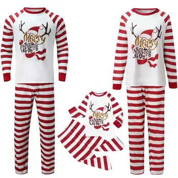 Aile Noel giyim setleri Kırmızı Beyaz Çizgili Pijama Takım Elbise Çocuklar İçin Anne Baba Pijama Rahat Noel Pijama