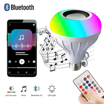 Akıllı 12W Bluetooth Led Rgb Ses Kutusu müzikli ışık Kutusu Ses Kısılabilir Ampul E27 Lamba Uzaktan Kumanda ile