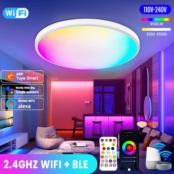 Akıllı WİFİ LED yuvarlak Tavan ışığı RGBCW Kısılabilir Tuya Lamba Yatak Odası Oturma Odası Ortam ışığı Alexa Google Ev İle Uyumlu