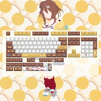 Anime Keycaps Inugami Korone 132 Keycaps Vtuber Hololive Anahtar Kapağı PBT BOYA ALT Kiraz MX Anahtarı Mekanik Klavye için Klavye