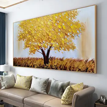 Arthyx, Modern Soyut Resim El Boyalı Kalın Doku Altın Ağacı Yağlıboya Tuval Üzerine, Duvar Sanatı Oturma Odası İçin, Ev Dekor