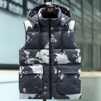 Artı Boyutu S - 8XL 2023 Sonbahar Kış Kalın Kolsuz Ceketler Erkekler İçin Kamuflaj Sıcak Pamuk Yelek Kapşonlu Casual Boy Yelek