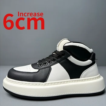 Avrupa / Amerikan Siyah / beyaz spor ayakkabı Erkekler için Hakiki Deri Yüksek Top ayakkabı Sonbahar / kış Kalın Tabanlı Artırmak spor salonu ayakkabısı