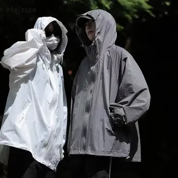 Açık Güneş geçirmez Ceketler Erkekler Yaz Amerikan Tarzı Unisex Kapşonlu Çift Paltolar Tüm Maç Streetwear Gelişmiş Uzun Kollu Yeni
