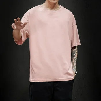 B1573 Yaz Moda erkek T Shirt Casual Katı Kısa Kollu Klasik Tee Erkek %100 % Pamuk Büyük Boy Hip-Hop En Tees 5XL