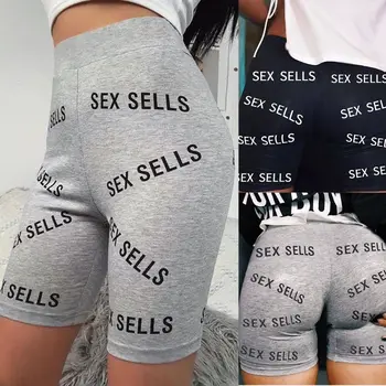 Bayan Yüksek Bel Sıska Spor Biker Şort Seksi Mektuplar Baskı Yoga Sıcak Pantolon H053