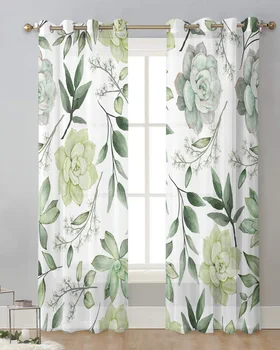 Bitki Yaprakları Succulents Sırf Pencere Perdeleri Yatak Odası Oturma Odası Tül Perdeler Vual Perdeler Mutfak için