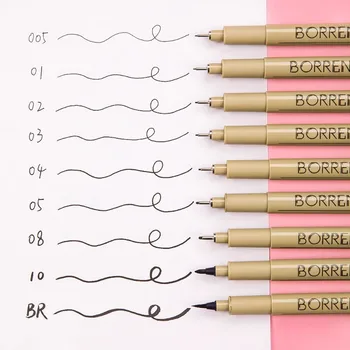 Borrence 9 İpucu Pigment Liner Mikron Mürekkep işaretleyici kalem Manga Beraberlik Eskiz pilot kalem Kanca Hattı Kalem Kırtasiye Seti Sanat Malzemeleri