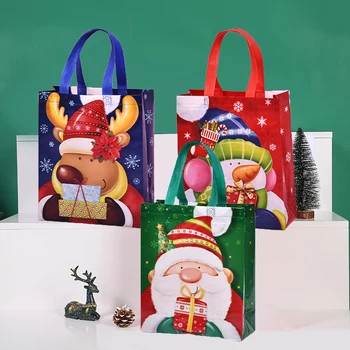 Büyük noel hediyesi Çanta Kullanımlık Bakkal alışveriş çantası Olmayan Dokuma Noel Baba Noel Ağacı Kardan Adam Baskılı Desen Parti