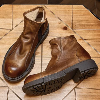 C6-W550-28, Hakiki deri martin çizmeler yüksek top deri ayakkabı el yapımı erkek deri ayakkabı, kısa çizmeler