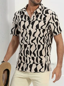 CLOOCL erkek Rahat Dalgalanma Desen 3D Baskı Kısa Kollu Gömlek Erkek havai gömleği için Yaz Tatil Plaj