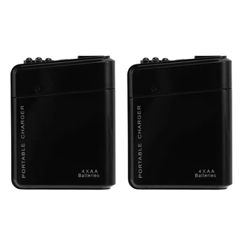 Cep telefonu için 2X Siyah 4X AA Pil Taşınabilir Acil Durum Güç Şarj Cihazı USB