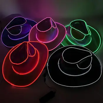 Cowgirl Şapka Kablosuz Disko ışık renkli LED parlayan ışık çubuğu Kap Unisex Bekarlığa Veda yanıp sönen Neon batı kovboy şapkası