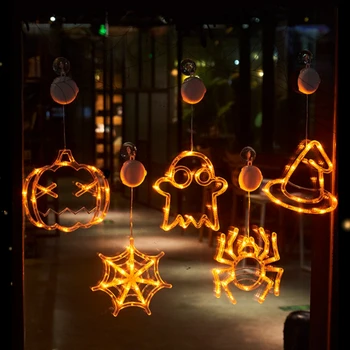 DIY Cadılar Bayramı led ışık Vantuz İle Pil Kutusu Pencere Asılı Lamba Kapı Duvar Atmosfer Dekor Kabak Örümcek Yarasa Hayalet