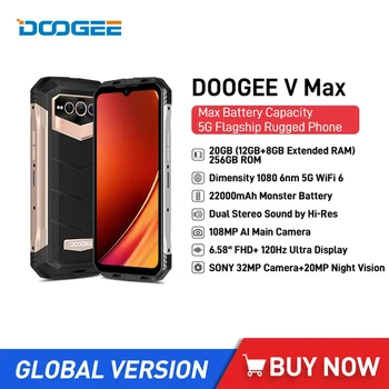 DOOGEE V Max Su Geçirmez Sağlam 5G Akıllı Telefonlar Octa Çekirdek 12GB + 256GB 6.58 İnç cep telefonu 108MP Kamera 22000mAh 33W Hızlı Şarj NFC