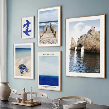 Duvar Sanatı Mavi Okyanus Cliff Deniz Feneri Soyut Kuş Tatil Plaj Oturma Odası Dekor Poster Tuval Boyama Ve Baskılar Resimleri