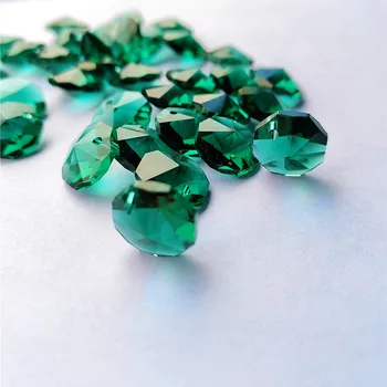 En kaliteli 100 adet zirkon yeşil 14mm cam kristal avize sekizgen boncuk bir delik ışık aksesuarları perde boncuk malzemeleri