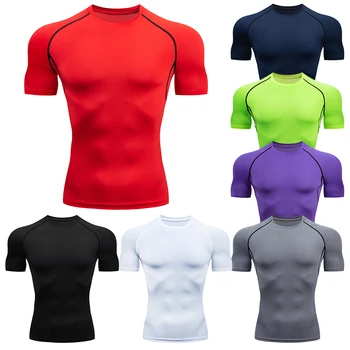 Erkek Koşu Sıkıştırma Tişörtleri Hızlı Kuru Futbol Forması Spor Sıkı Spor Salonu Spor Kısa Kollu Gömlek Nefes