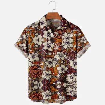 Erkek Moda T Shirt Hawaii Tropikal Camicias 3d Baskı Rahat Rahat Bir Düğme Gömlek Kısa Kollu Plaj Büyük Boy Elbise 2