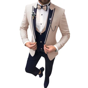 Erkek Takım Elbise Noktası 3 Adet Erkek Takım Elbise Rahat Banliyö Ofis iş elbisesi Düğün İçin(Blazer + Yelek + Pantolon)