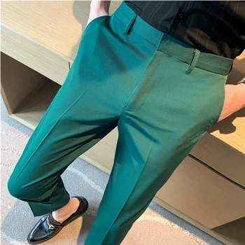 Erkek Yaz Slim Fit Düz Renk rahat pantolon Resmi Ofis İş Düğün Sosyal Takım Elbise Pantolon 9 Renk Ayak Bileği Uzun Pantolon