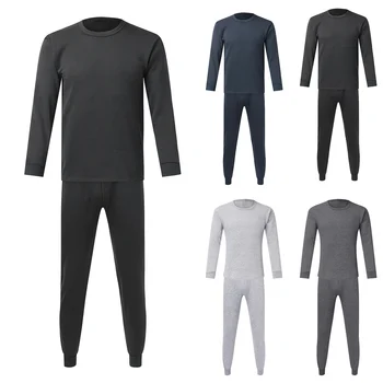 Erkek İlkbahar Sonbahar Ve Kış Moda Basit Düz Renk Kalın termal iç çamaşır Seti Tayt Dip spor takımları Pantolon Setleri