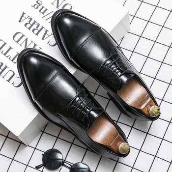 Erkekler Oxford Ayakkabı, Bağcıklı ön moda elbise Ayakkabı siyah