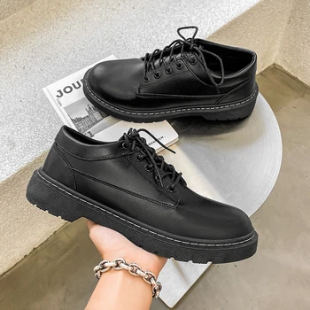Erkekler Siyah deri ayakkabı İş Elbise Ayakkabı El Yapımı rahat ayakkabılar Dantel-up Ayakkabı Erkekler Platformu Moccasins Slip-on Loafer'lar