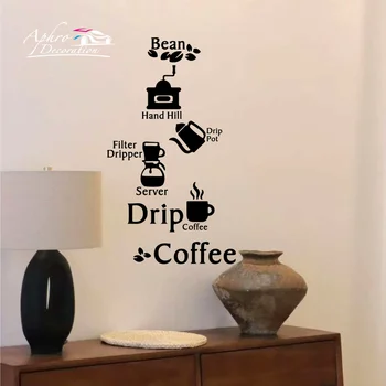 Filtre kahve makinesi Filtre Damlatıcı Kahve Duvar Sticker Çıkartması İçecek Cafe Kahve Kupa Mutfak Restoran Ev Dekor