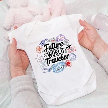 Gelecek Dünya Gezgin Baskılı Bebek Bodysuit Newbrom Kısa Kollu Tulum Summe Erkek Kız Kıyafet Bebek Bebek Giysileri Ortaya