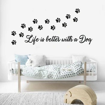 Hayat Bir Köpek Ile Bettes Tırnaklar Duvar Çıkartmaları Vinil Hayvan Çıkartmaları Pet Shop Pencere Dekor Resimleri Için Çıkarılabilir Poster HJ2167