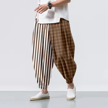 Hipster Buz İpek Saten erkek pantolon Ekleme Satranç Tahtası Dama Çin Gevşek Pantolon Pürüzsüz Saten Pantolon Tai Chi plaj pantolonları