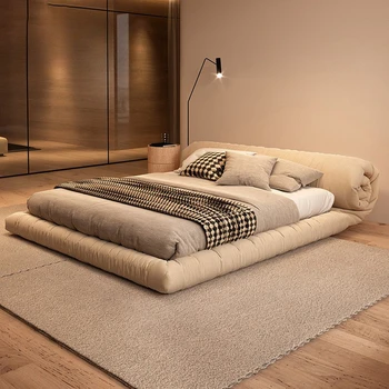Iskandinav Tasarım Yatak Kral / Kraliçe karyola iskeleti Japon Ev Mobilyaları İtalyan yatak odası mobilyası Buzlu Kumaş Çift Kişilik Yatak