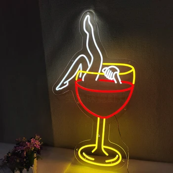 Içme bardağı şarap Led Neon burcu ışıkları restoran dükkanı parti duvar dekor için en iyi hediyeler